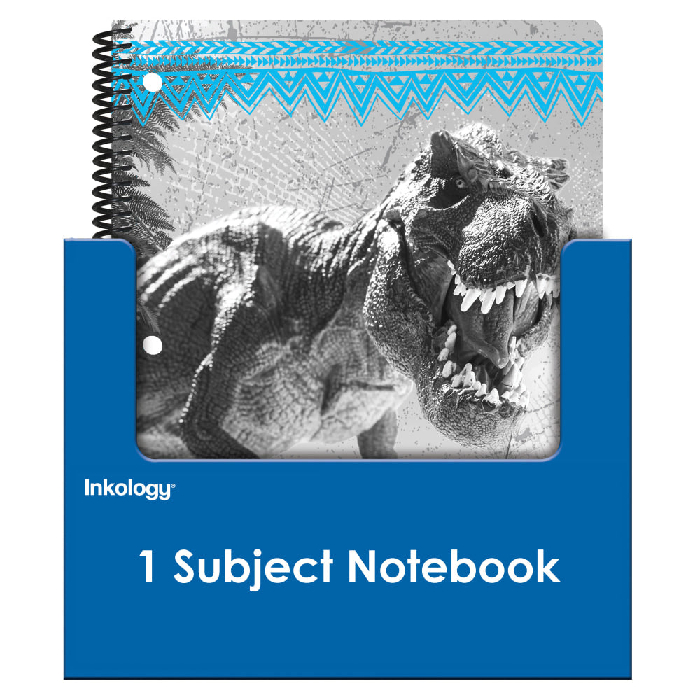 Inkology Spiral Notebooks, 8in x 10-1/2in, College Ruled, 140 Pages (70 Sheets), Dinosaurs, Pack Of 12 Notebooks