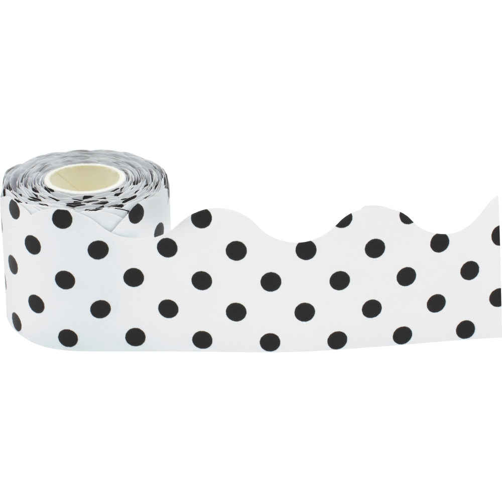 Teacher Created Resources Scalloped Border Trim, Black Polka Dots/White, 50ft Per Roll, Pack Of 3 Rolls