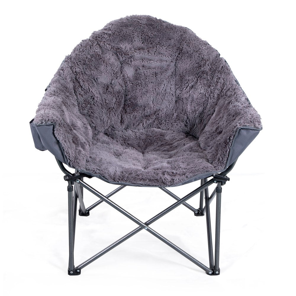 ALPHA CAMP Deluxe Plush Oversized Moon Saucer Dorm Chair, Gray/Black