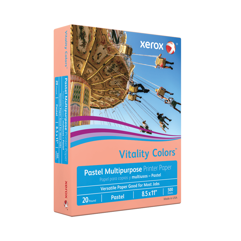 Xerox Vitality Colors Color Multi-Use Printer & Copy Paper, Salmon, Letter (8.5in x 11in), 500 Sheets Per Ream, 20 Lb, 30% Recycled