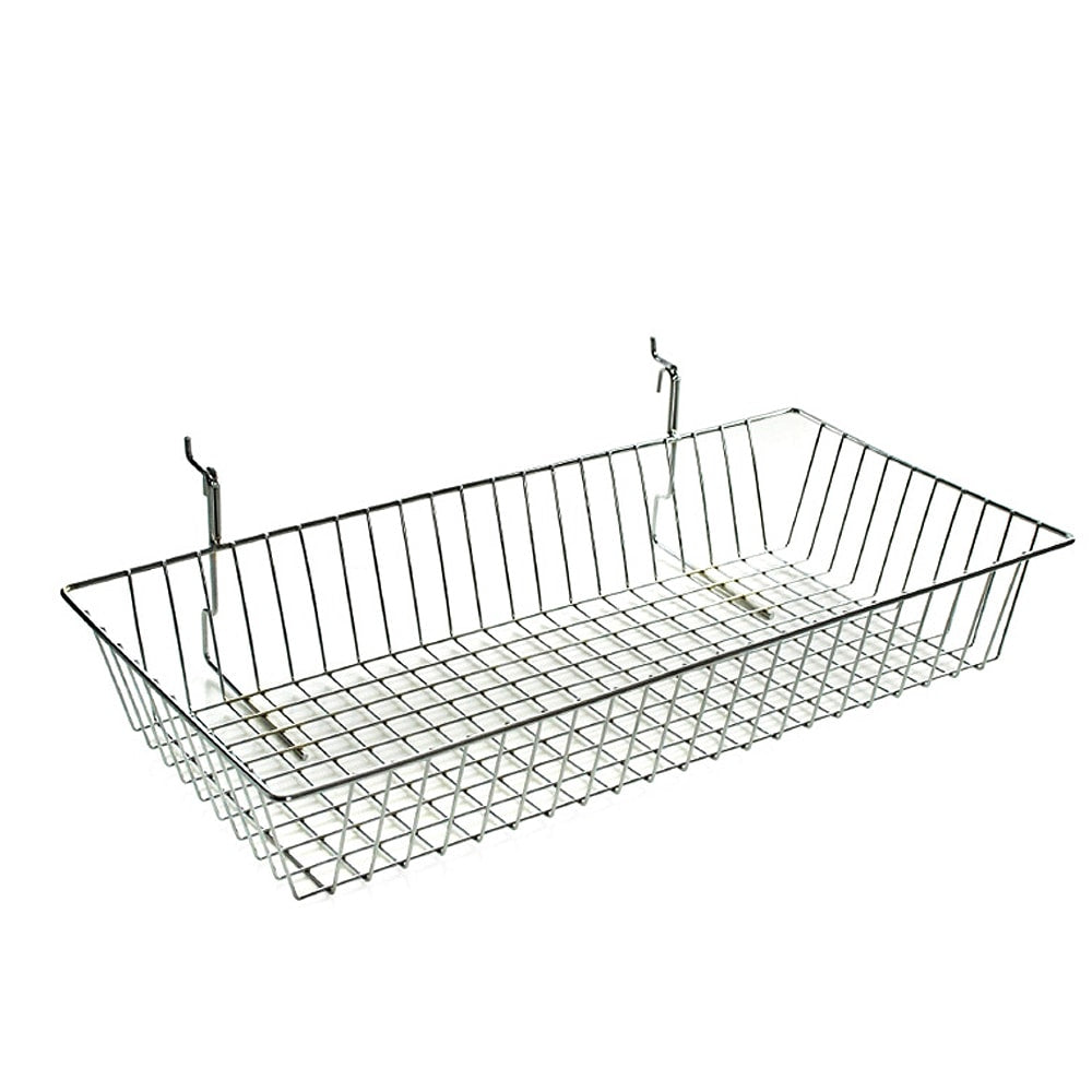 Azar Displays Chrome Wire Baskets, Small Size, 5in x 24in x 12in, Silver, Pack Of 2