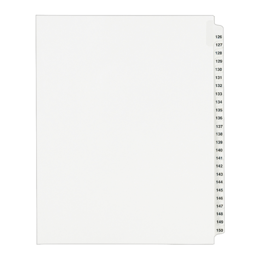 Avery Standard Collated Legal Dividers Avery Style, 8 1/2in x 11in, White Dividers/White Tabs, 126-150, Pack Of 25