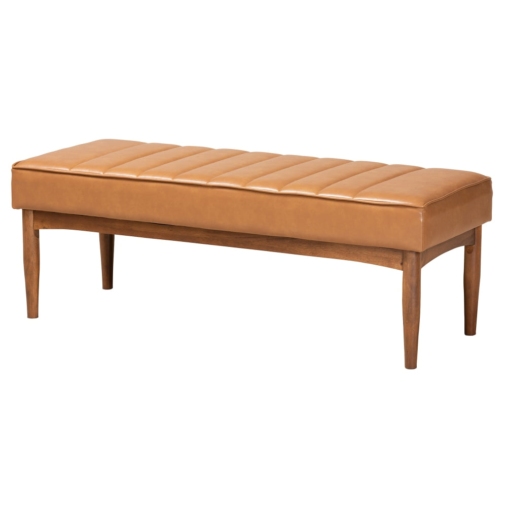 Baxton Studio Daymond Dining Bench, Tan/Walnut Brown