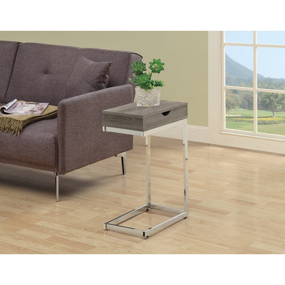 Monarch Specialties Accent Table With Side Drawer, Dark Taupe/Chrome