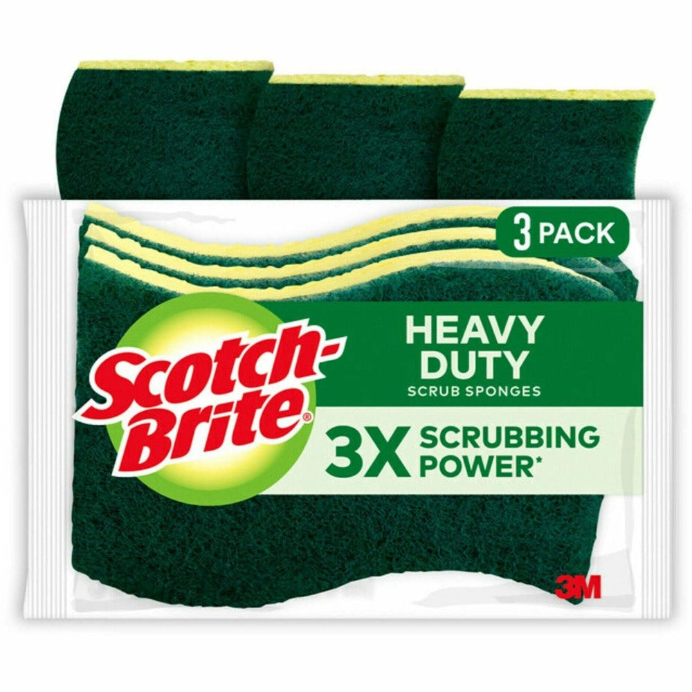 Scotch-Brite Heavy-Duty Scrub Sponges - 2.8in Height x 4.5in Width x 4.5in Length x 590 mil Thickness - 8/Carton - Yellow, Green