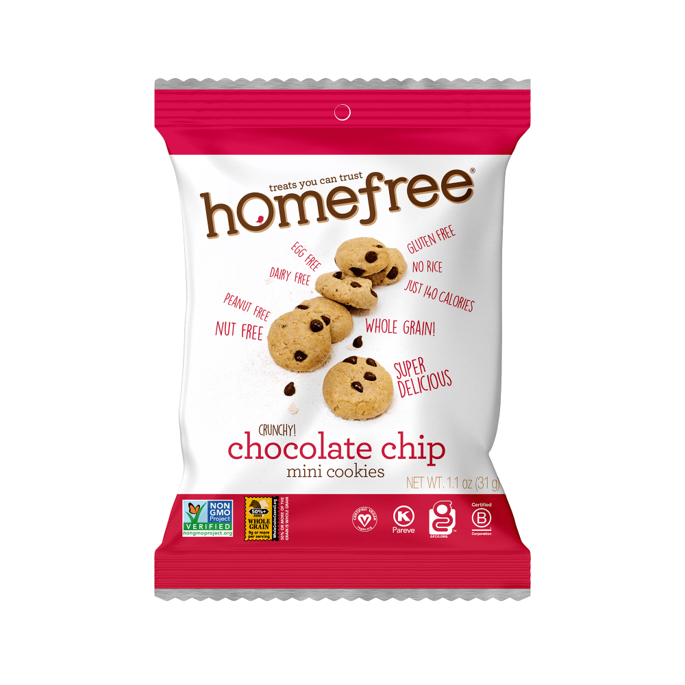 HomeFree Treats Chocolate Chip Mini Cookies, 1.1 Oz, Case Of 10 Packages