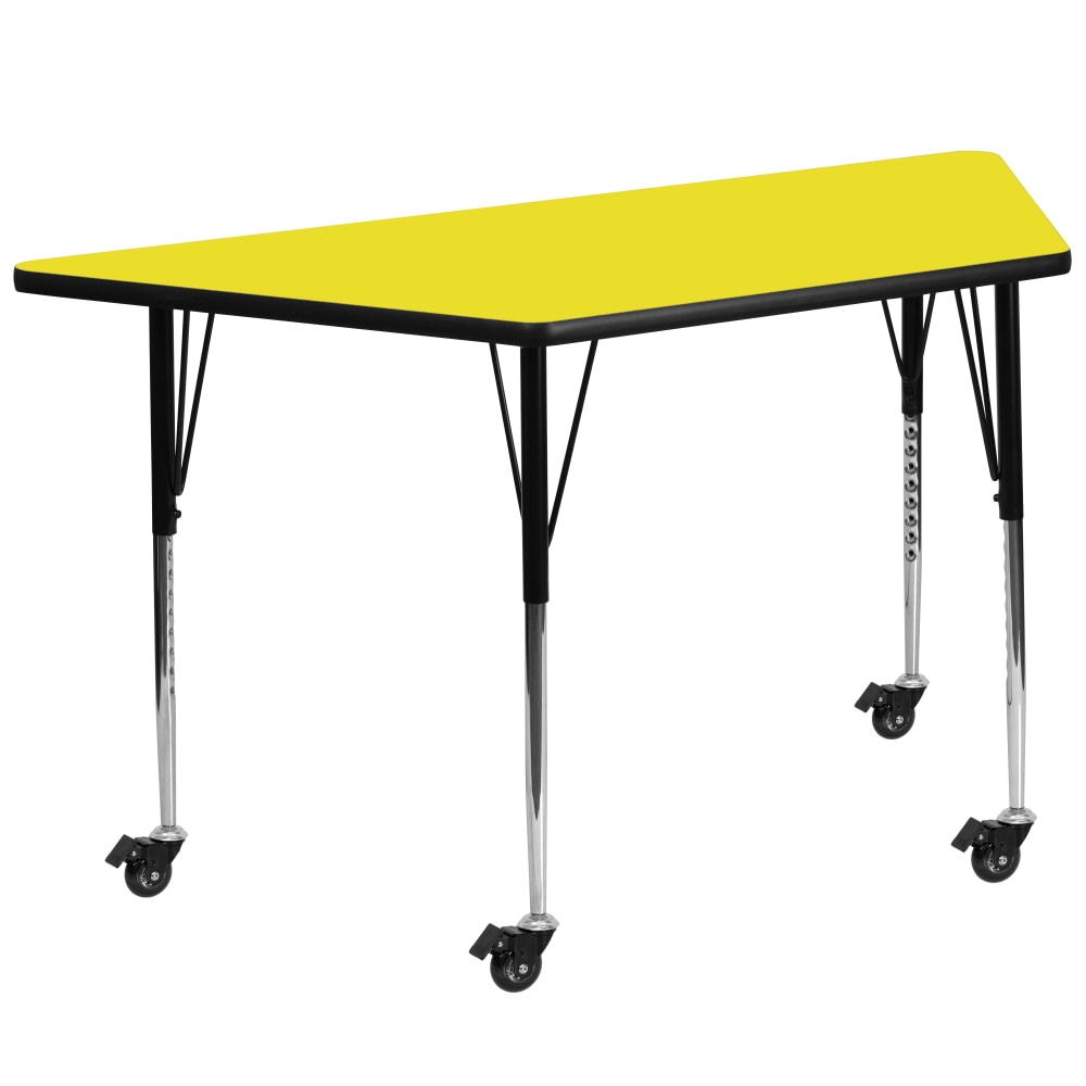 Flash Furniture Mobile 47inW Trapezoid HP Laminate Activity Table With Standard Height-Adjustable Legs, Yellow