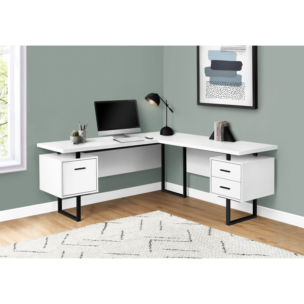 Monarch Specialties Dallas 71inW L-Shaped Corner Desk, White/Black