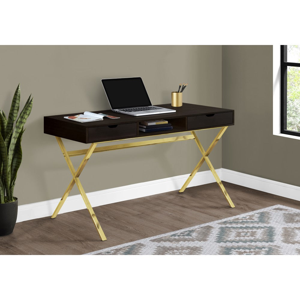 Monarch Specialties Bethany 48inW Computer Desk, Espresso/Gold