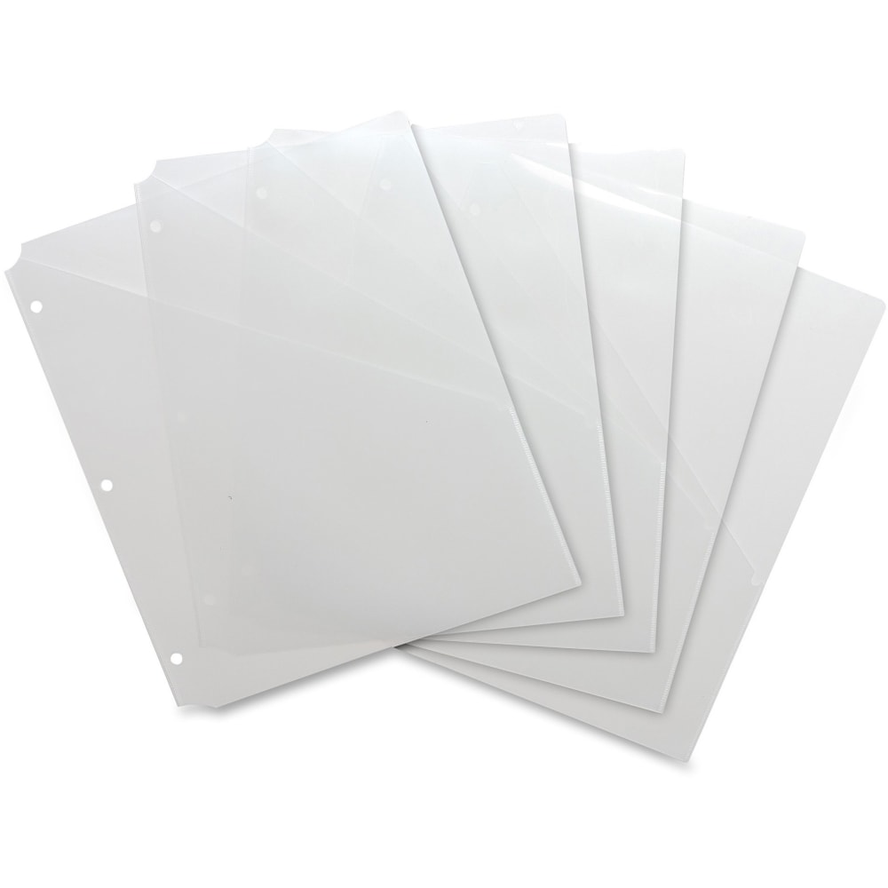 Business Source Poly Binder Pockets - 40 x Sheet Capacity - For Letter 8 1/2in x 11in Sheet - 3 x Holes - Rectangular - Clear - Polypropylene - 5 / Pack