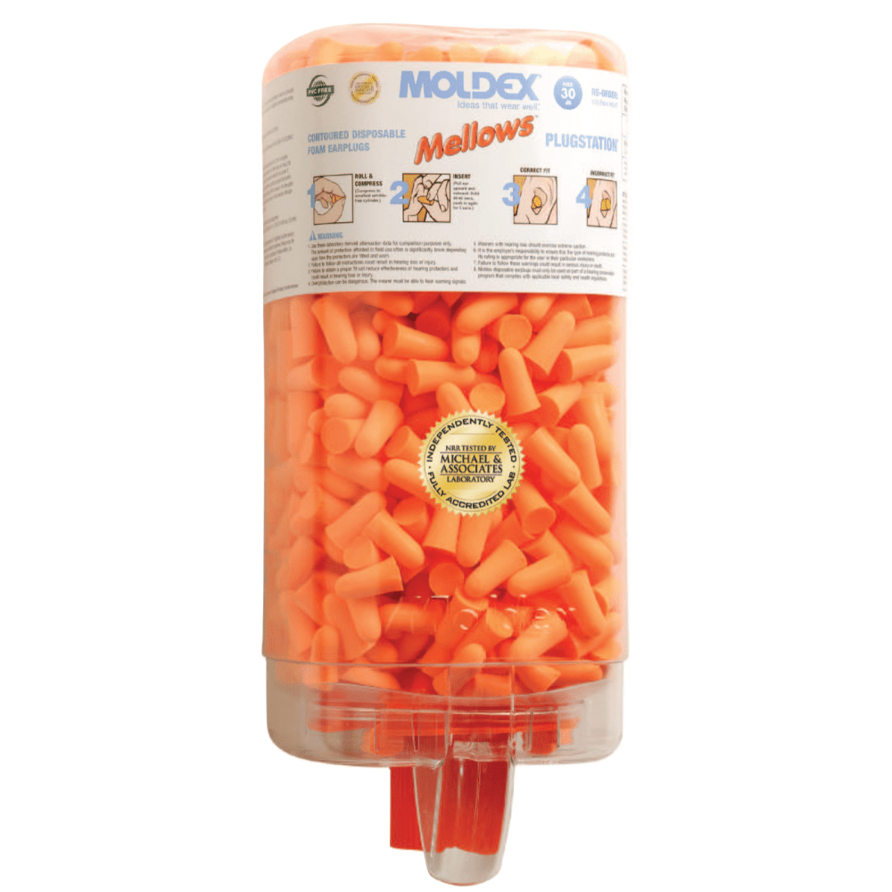 Mellows Foam Ear Plugs, Foam, Bright Orange, Uncorded, Four Dispenser Case