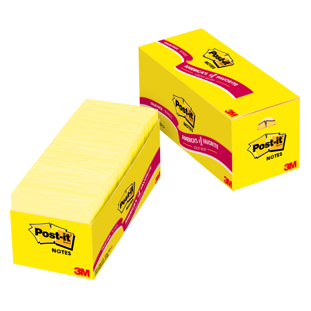 Post-it Notes, 3in x 3in, Canary Yellow, Pack Of 18 Pads