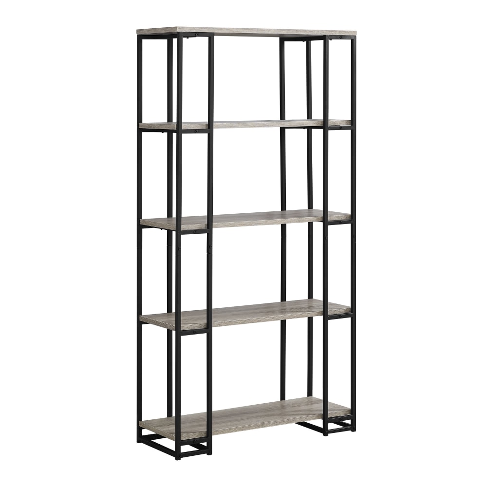 Monarch Specialties 62inH 4-Shelf Contemporary Metal Bookcase, Dark Taupe/Black