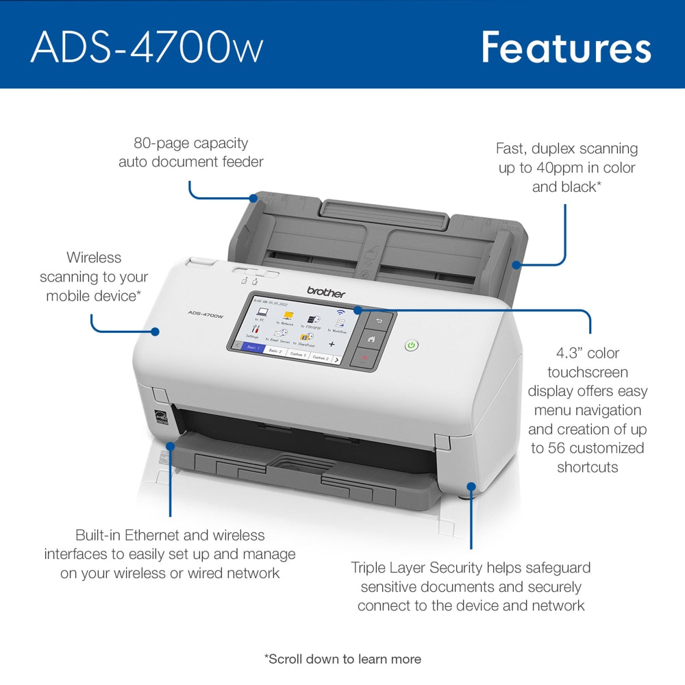 Brother Professional Wireless Desktop Scanner, ADS-4700W