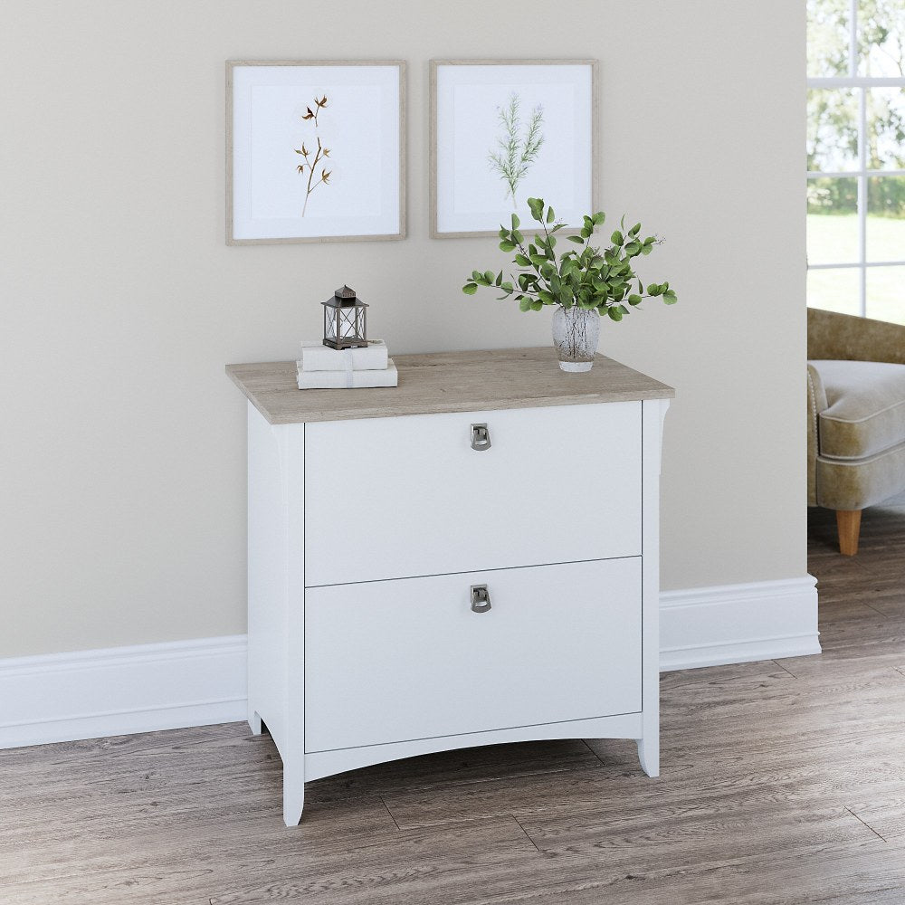 Bush Furniture Salinas 31-3/4inW x 20inD Lateral 2-Drawer File Cabinet, Shiplap Gray/Pure White, Standard Delivery