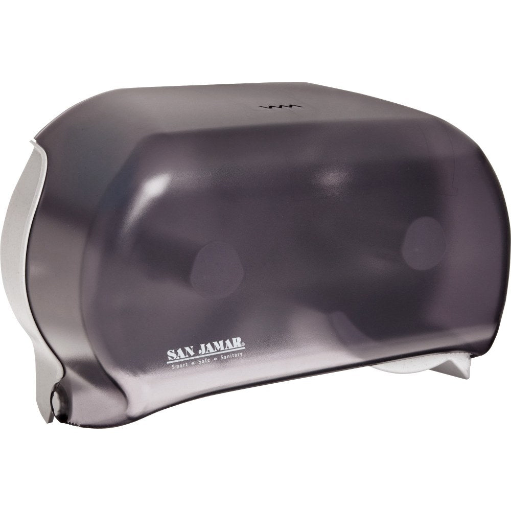 San Jamar Dual Roll Tissue Dispenser - Roll Dispenser - 2 x Roll - 12.8in Height x 12.2in Width x 5.7in Depth - Plastic - Black Pearl - Ergonomic, Hygienic, Translucent, Compact, Contemporary Style, Durable, Break Resistant, Anti-bacterial - 6 / Carton