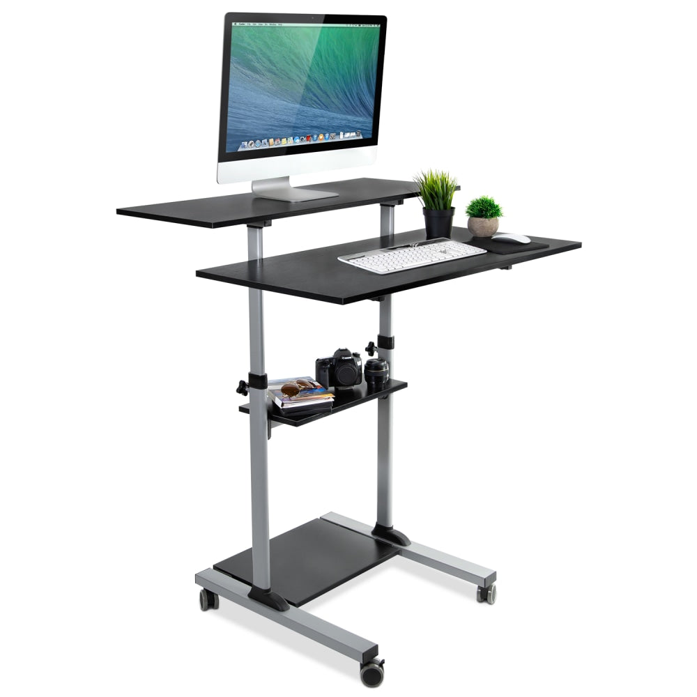 Mount-It! MI-7970 Height-Adjustable Mobile Standing Desk Workstation, 55inH x 39-1/2inW x 26inD, Silver