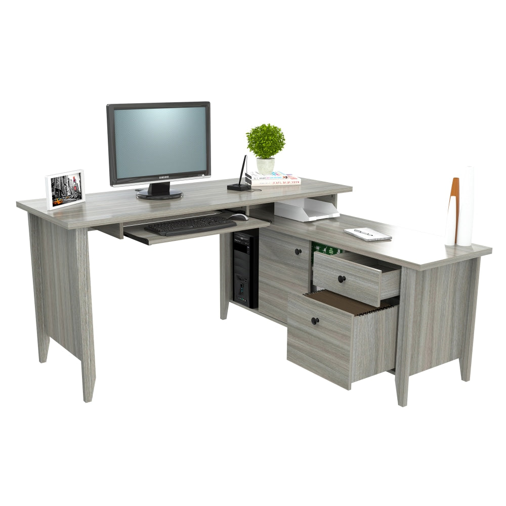 Inval Promo 60inW L-Shaped Corner Desk Workstation, Smoke Oak