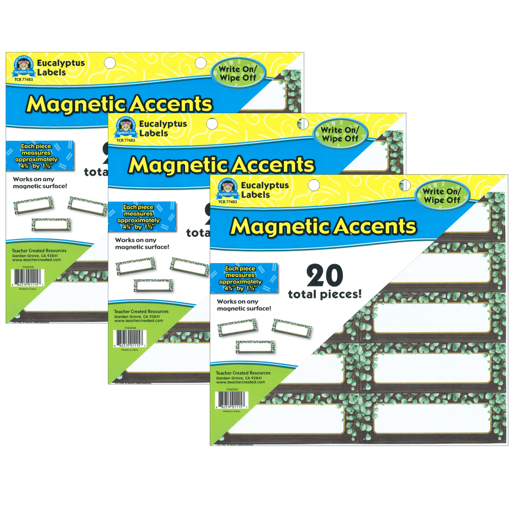 Teacher Created Resources Magnetic Accents, Eucalyptus Labels, 20 Per Pack, Set Of 3 Packs