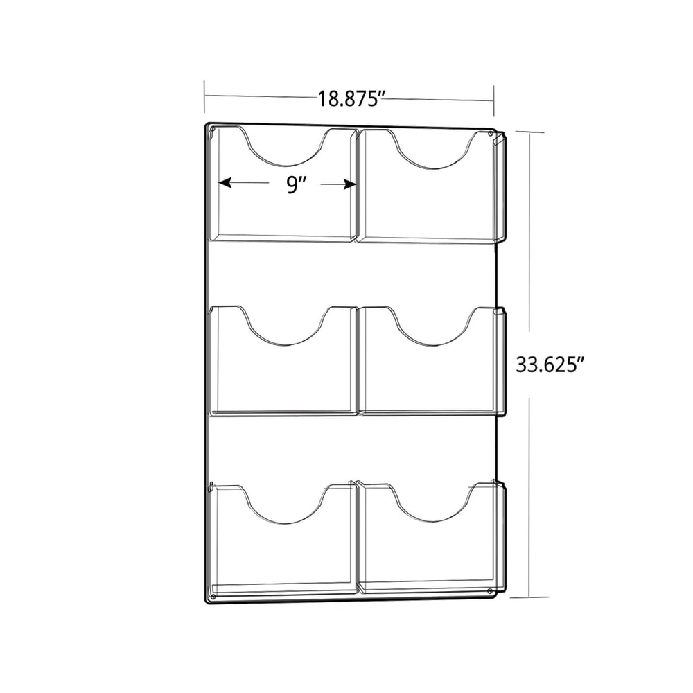 Azar Displays 6-Pocket Wall-Mount Letter Brochure Holders, 33-5/8inH x 18-7/8inW x 1-3/4inD, Clear, Pack Of 2 Holders