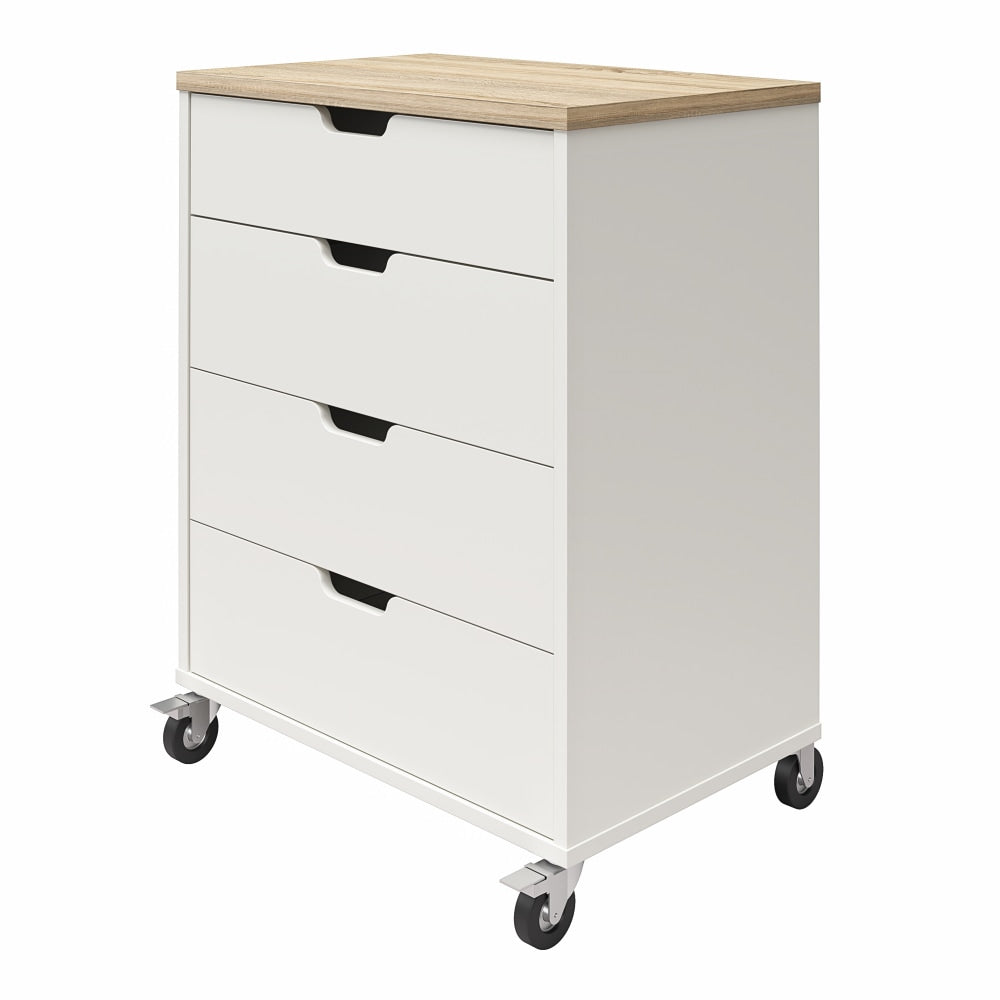 Ameriwood Home Systembuild Evolution Versa 4-Drawer Storage Cart With Locking Casters, 35-9/16in x 27-11/16in, White/Weathered Oak