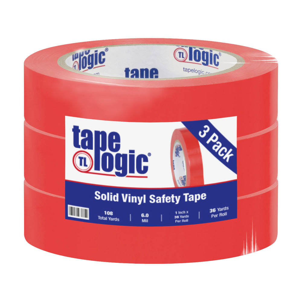 BOX Packaging Solid Vinyl Safety Tape, 3in Core, 1in x 36 Yd., Red, Case Of 3