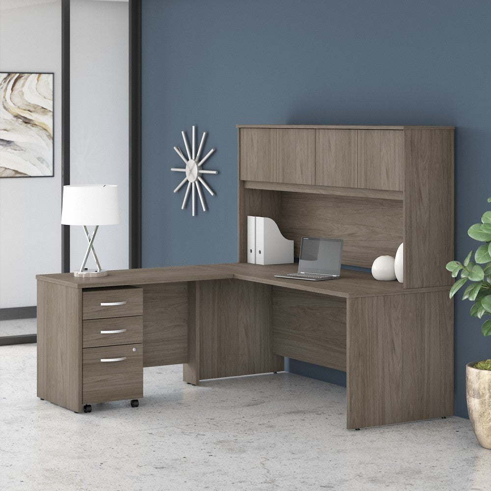 Bush Business Furniture Studio C 72inW x 30inD L-Shaped Desk With Hutch, Mobile File Cabinet And 42inW Return, Modern Hickory, Standard Delivery