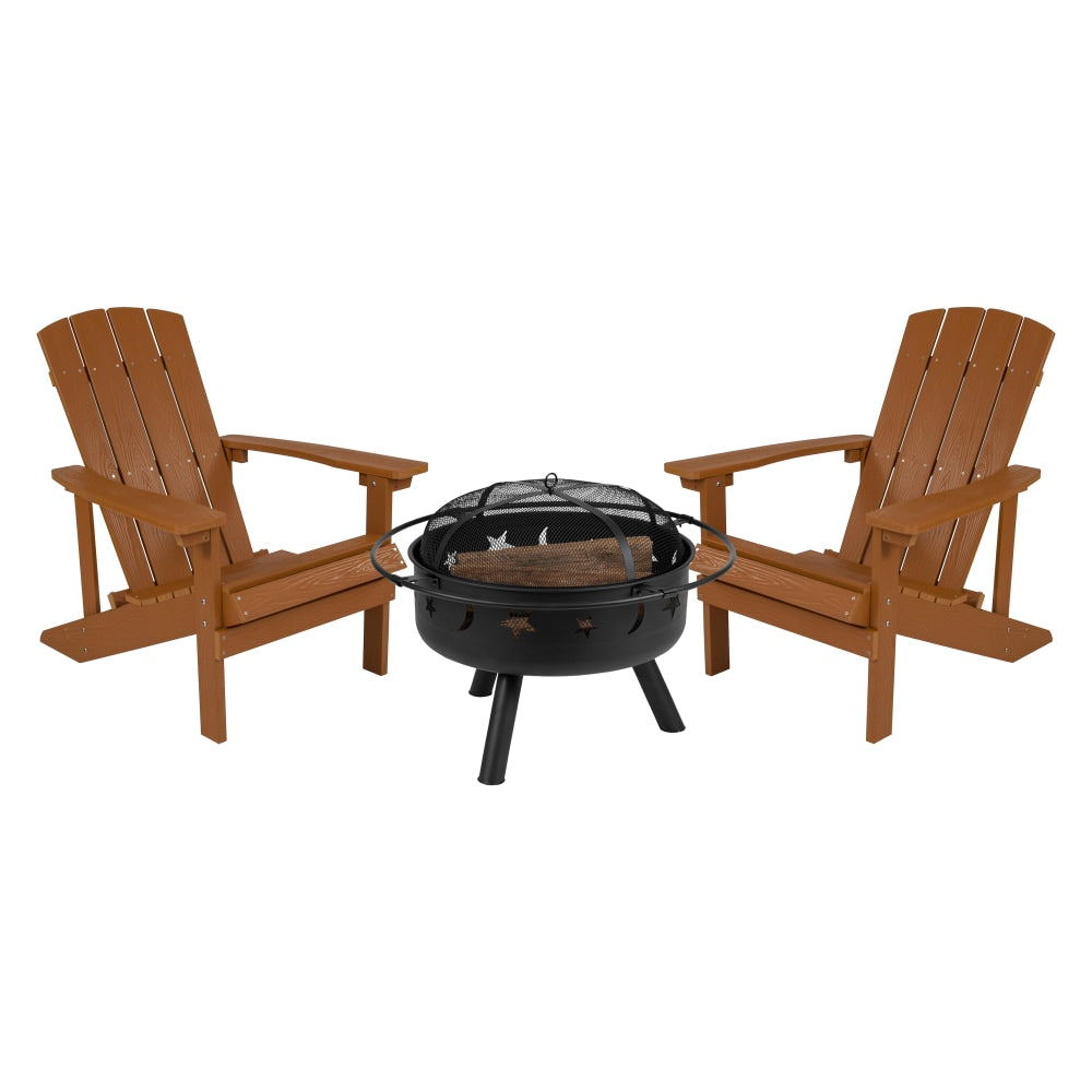 Flash Furniture 3-Piece Charlestown Adirondack Chair Set, Teak