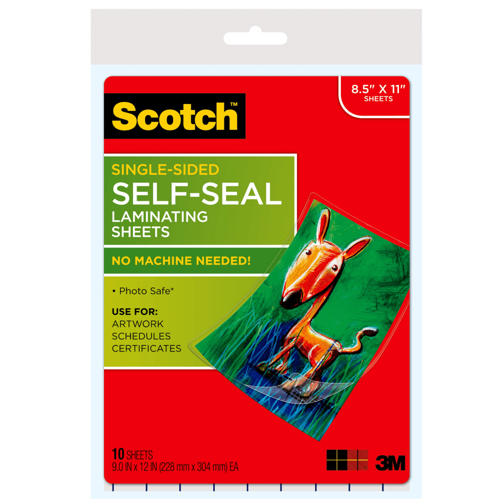 Scotch Self-Seal Laminating Pouches, 8-1/2in x 11in, Clear, Pack of 10 Laminating Sheets