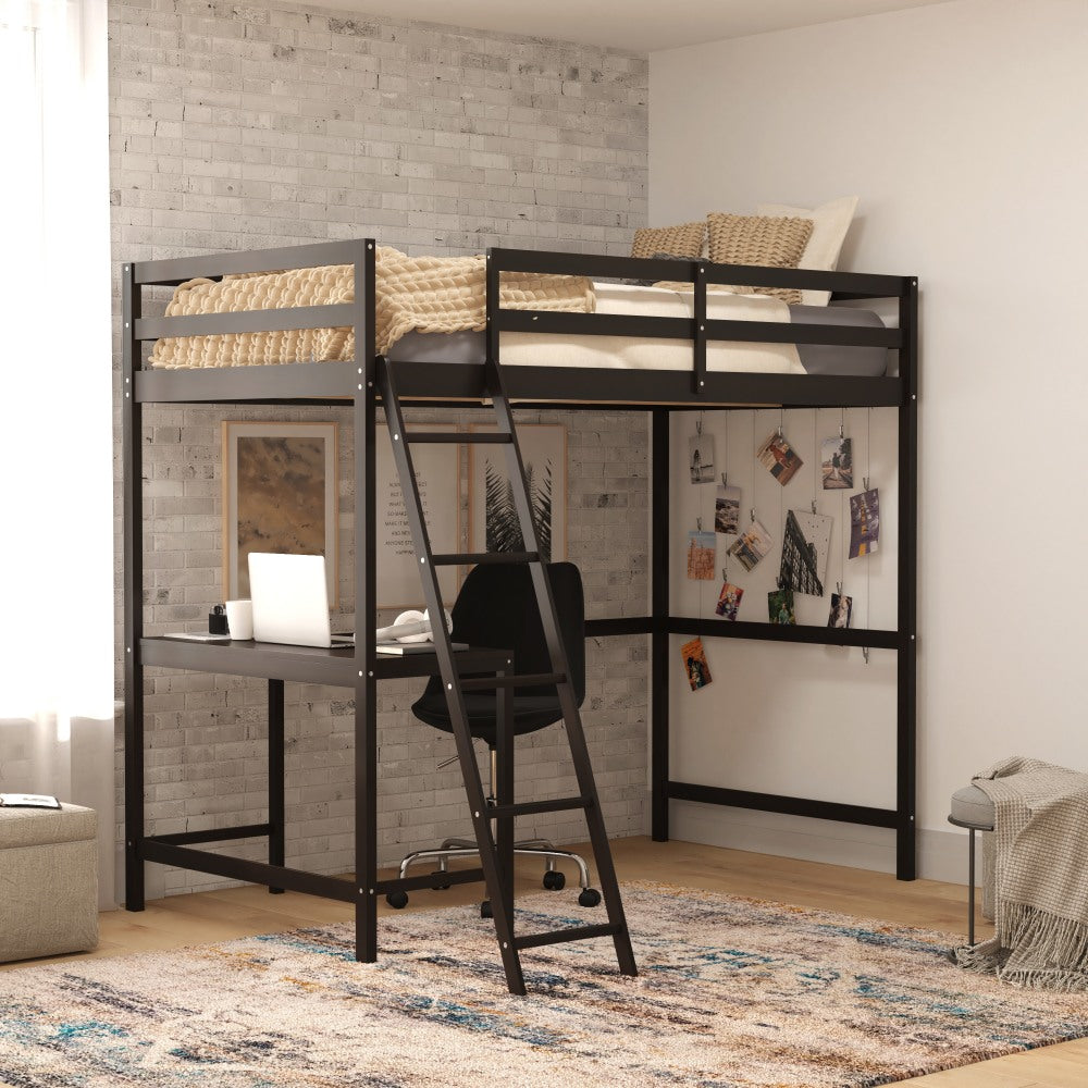 Flash Furniture Riley Loft Bed Frame With Desk, Twin, 42-1/2inL x 78-3/4inW x 42-1/2inD, Espresso