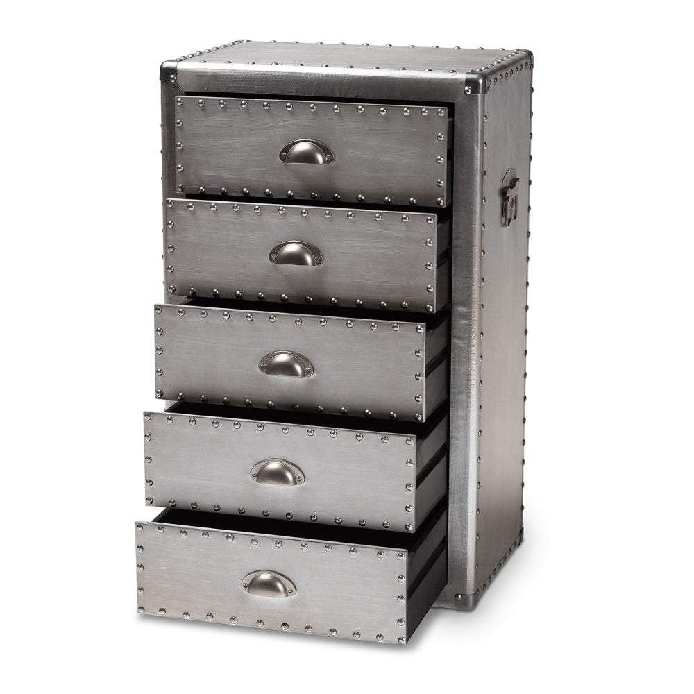 Baxton Studio Davet 5-Drawer Accent Storage Cabinet, Silver