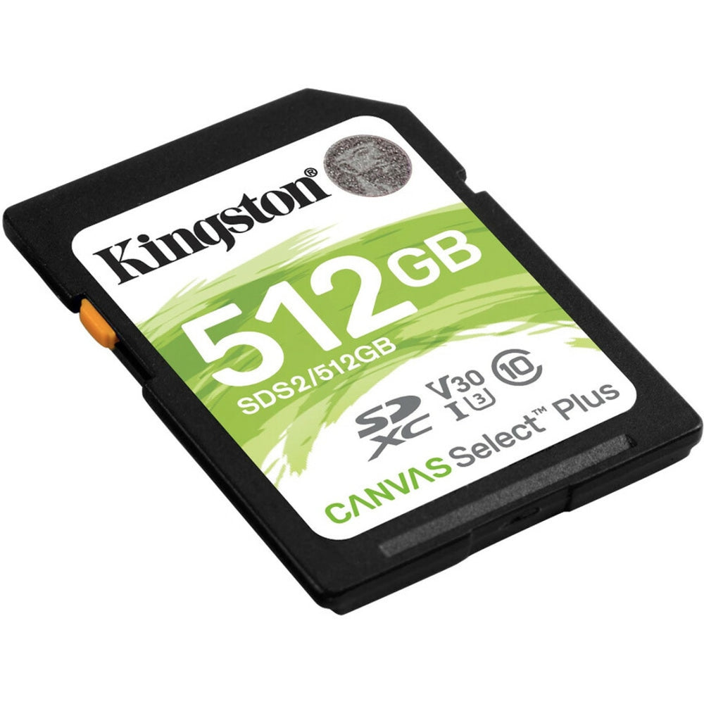 Kingston Canvas Select Plus SDS2 512 GB Class 10/UHS-I (U3) SDXC - 1 Pack - 100 MB/s Read - 85 MB/s Write - Lifetime Warranty