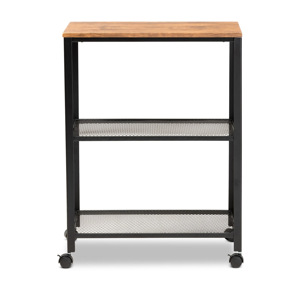 Baxton Studio Verna Kitchen Serving Cart, 30in x 23-5/8in, Oak Brown/Black