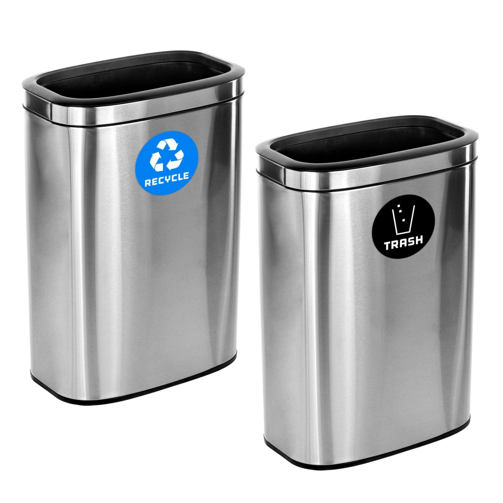 Alpine Industries Recycle Trash Stations, 10.5 Gallons, Silver, Pack Of 2 Stations