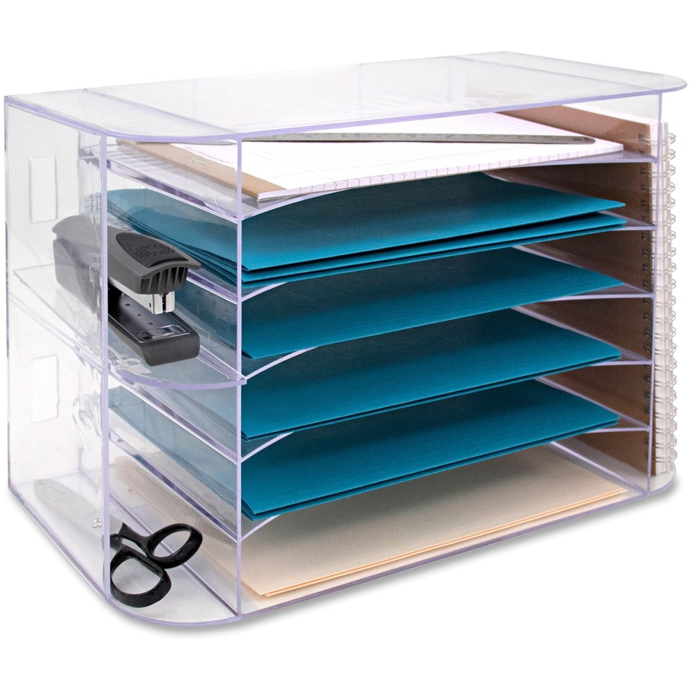 Sparco 6-tray Jumbo Desk Sorter - 3 Pocket(s) - 12.3in Height x 18.1in Width x 10in Depth - Desktop, Wall Mountable - Clear - 1Each