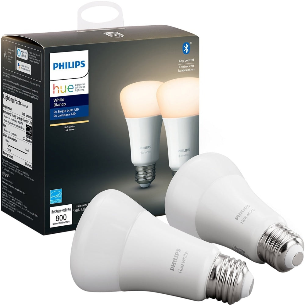 Philips 2-pack E26 - 10 W - 60 W Incandescent Equivalent Wattage - 120 V AC - 800 lm - A19 Size - Soft White Light Color - E26 Base - 25000 Hour - 4400.3 deg.F (2426.8 deg.C) Color Temperature - 80 CRI - 270 deg. Beam Angle