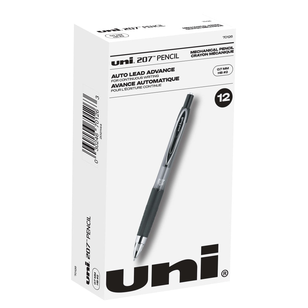 uni-ball 207 Auto-Advancing Mechanical Pencils With Hexagonal Twist Eraser, 0.7 mm, Black Barrel, Pack Of 12 Pencils