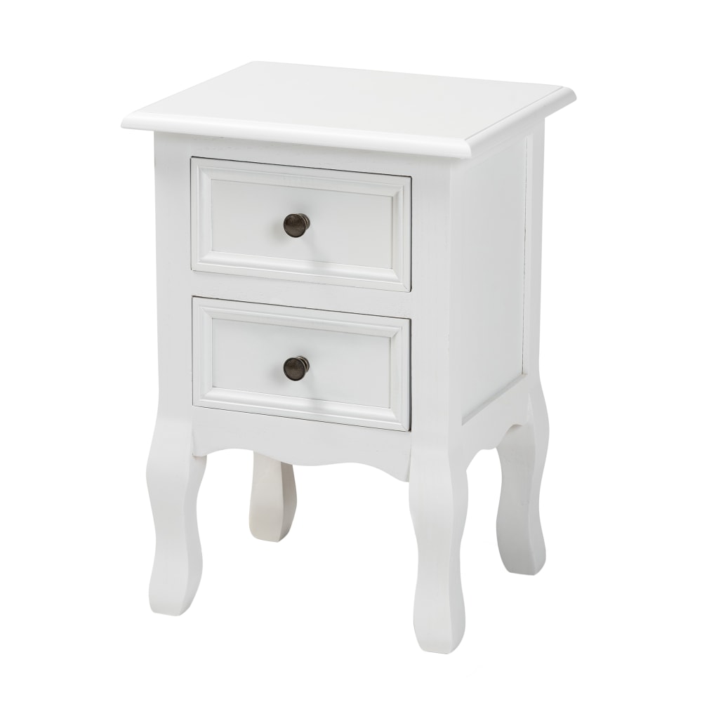 Baxton Studio Caelan 2-Drawer Nightstand, 19-5/16inH x 13-13/16inW x 11-13/16inD, White