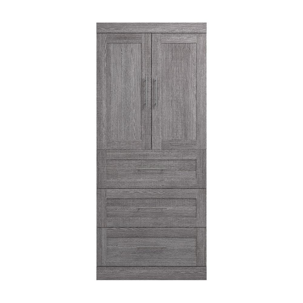 Bestar Pur 36inW Wardrobe With 3 Drawers, Bark Gray