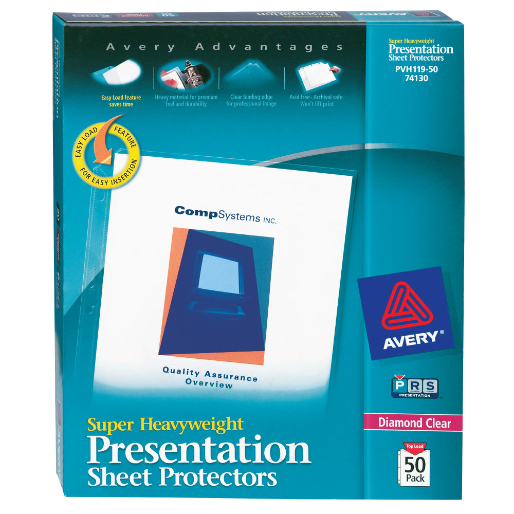 Avery Super Heavyweight Sheet Protectors With Easy Load, 8-1/2in x 11in, Diamond Clear, 50 Document Protectors