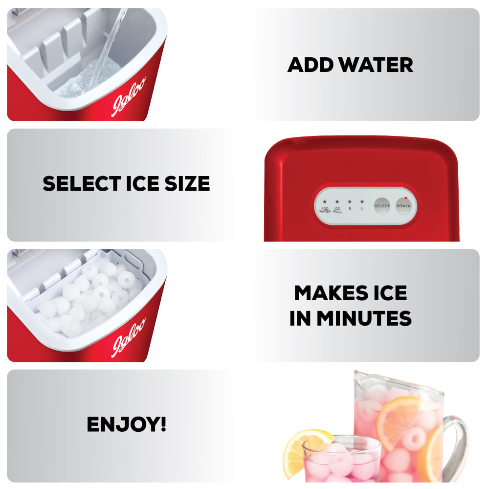 Igloo ICEB26RR Automatic Portable Countertop Ice Maker Machine, Retro Red