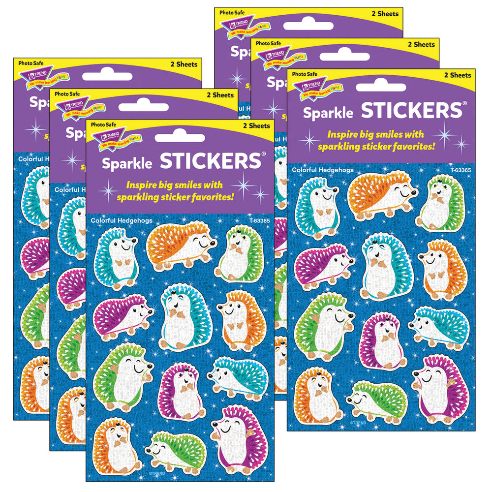 Trend Colorful Hedgehog Sparkle Stickers, 24 Stickers Per Pack, Case Of 6 Packs