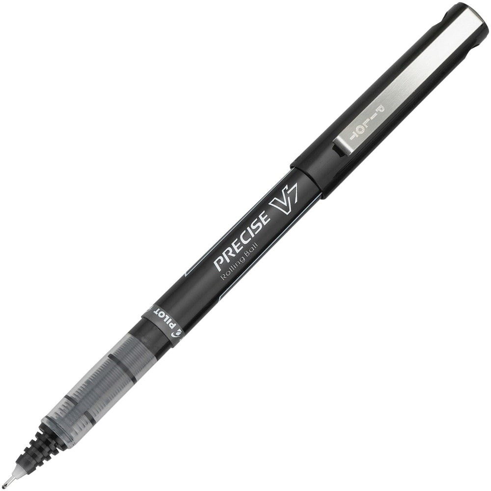 Pilot Precise V7 Premium Capped Rolling Ball Pens, Bar Coded, Fine Point, 0.7 mm, Clear Barrel, Black Ink, Pack Of 12 Pens