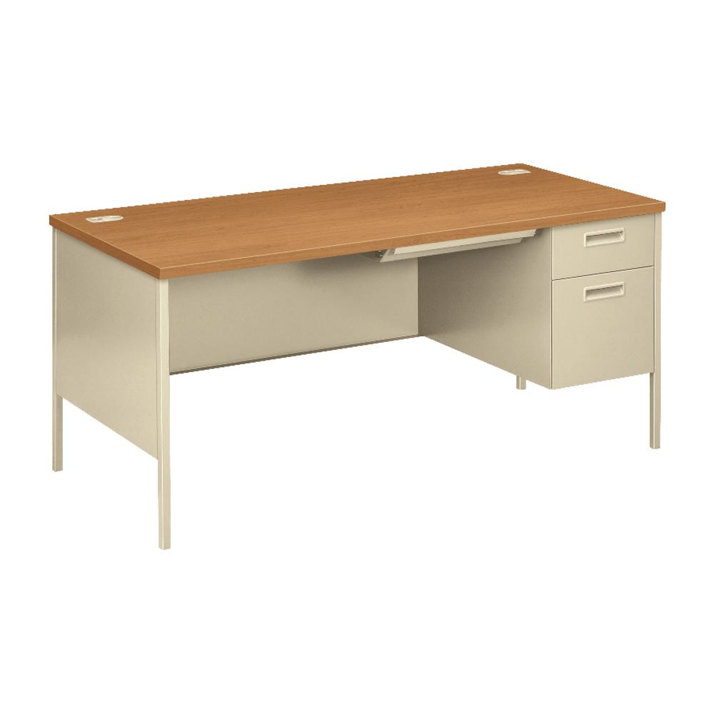 HON Metro Classic 66inW Right-Pedestal Computer Desk, Harvest/Putty