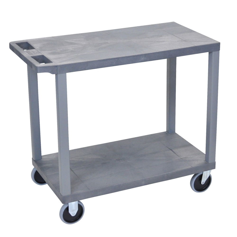 Luxor E-Series Plastic Cart, 2-Shelves, Heavy-Duty, 36 1/4inH x 32inW x 18inD, Gray