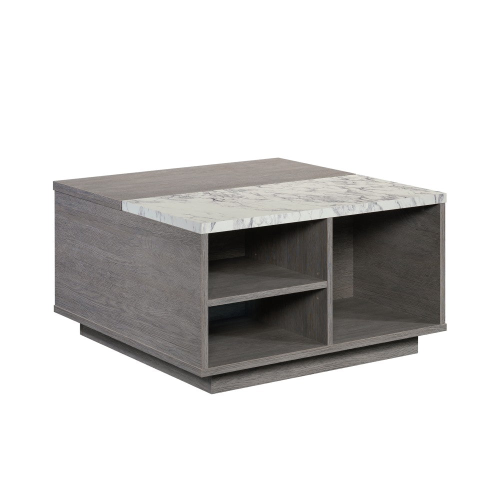 Sauder East Rock Coffee Table With Lift Top, 17-1/4inH x 31-1/8inW x 31-1/8inD, Ashen Oak/Faux White Marble