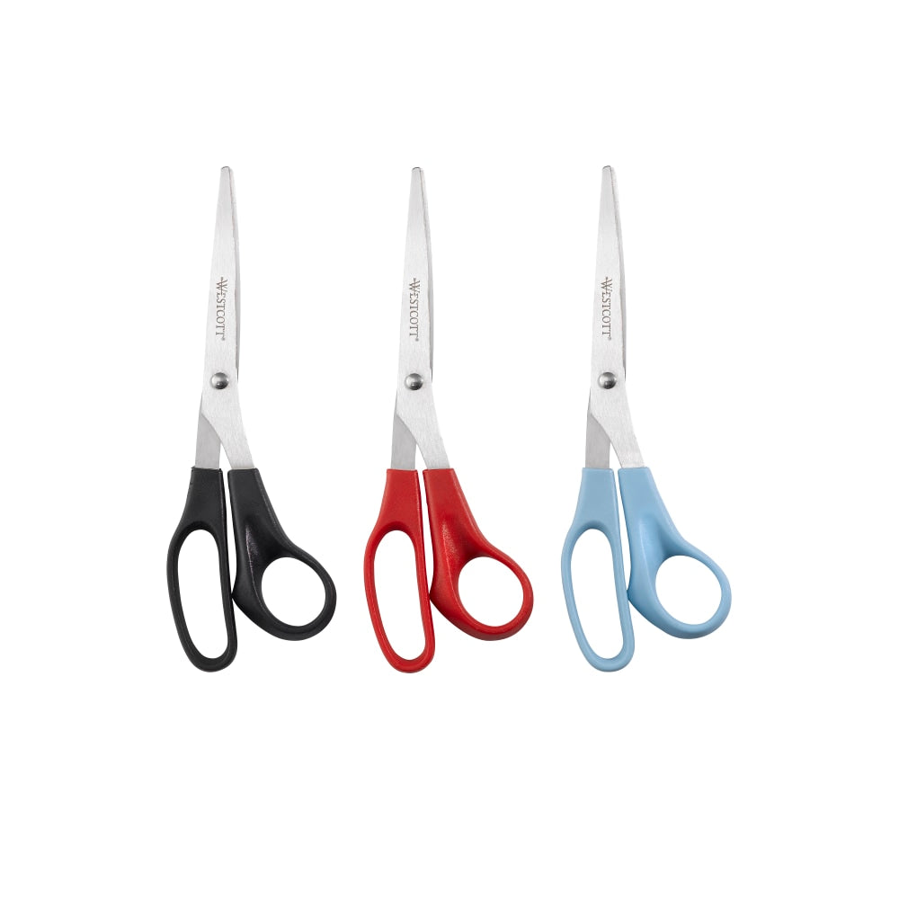 Westcott All-Purpose Value Stainless Steel Scissors, 8in, Pointed, Assorted Colors, Pack Of 3