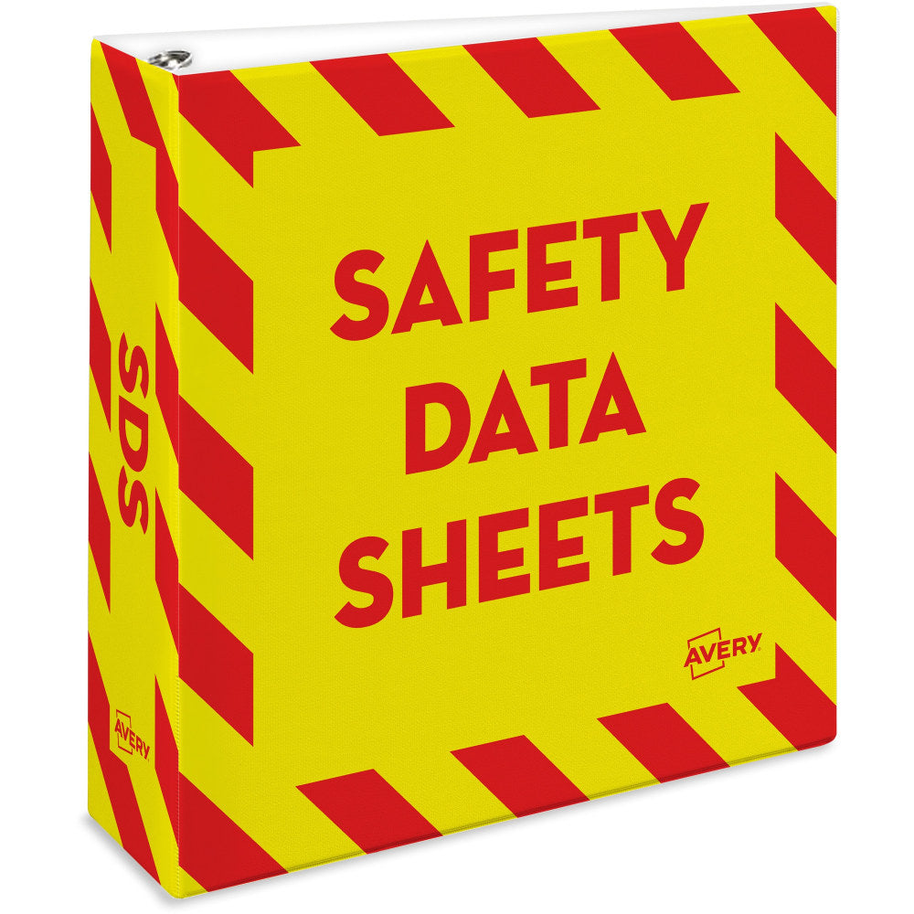 Avery Preprinted Safety Data Sheet 3-Ring Binder, 3in Rings, Yellow/Red