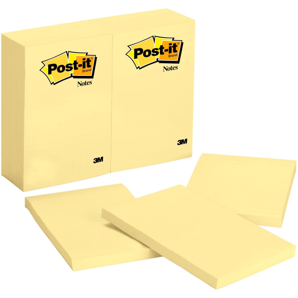 Post-it Notes Original Notepads - 4in x 6in - Rectangle - 100 Sheets per Pad - Unruled - Canary Yellow - Paper - Self-adhesive, Repositionable - 24 / Bundle