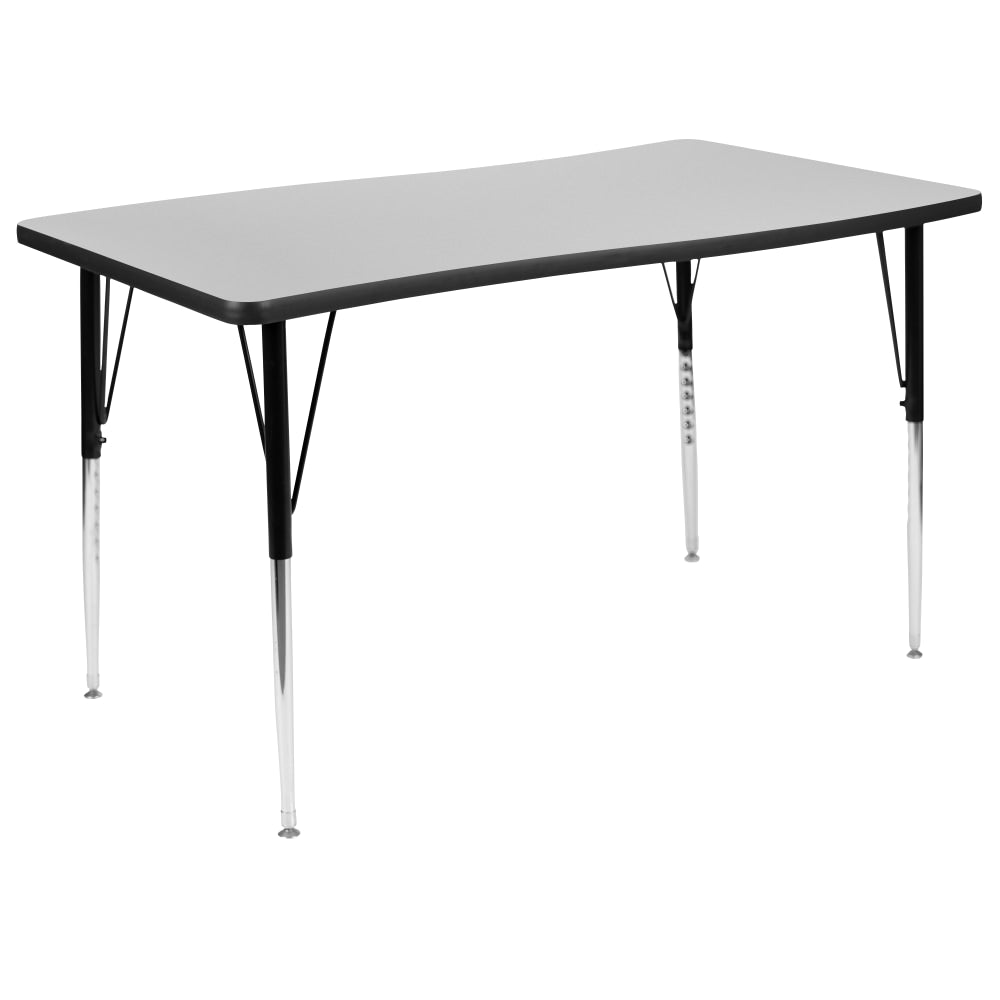 Flash Furniture Rectangle Wave Flexible Collaborative Thermal Laminate Activity Table With Standard Height-Adjustable Legs, 30-1/4inH x 28inW x 47-1/2inD, Gray